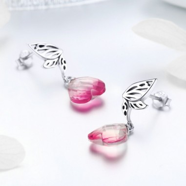 Pink Crystal Heart - Cercei argint