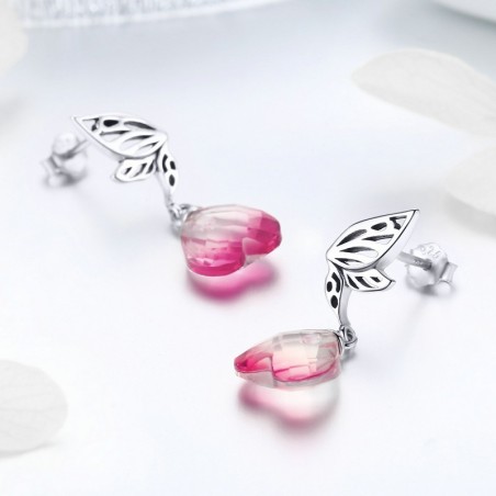 Pink Crystal Heart - Cercei argint