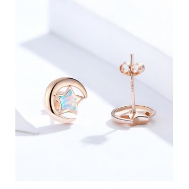 Moon and Star - Cercei argint rose gold