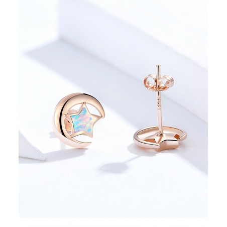 Moon and Star - Cercei argint rose gold