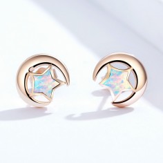 Moon and Star - Cercei argint rose gold 2