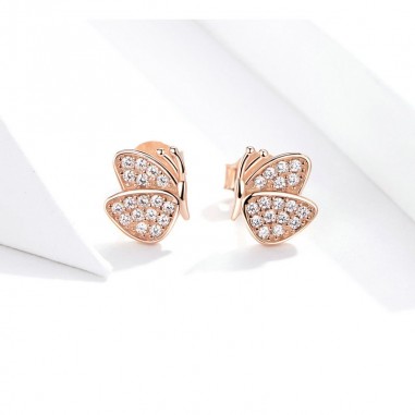 Butterflies in Love - Cercei argint rose gold