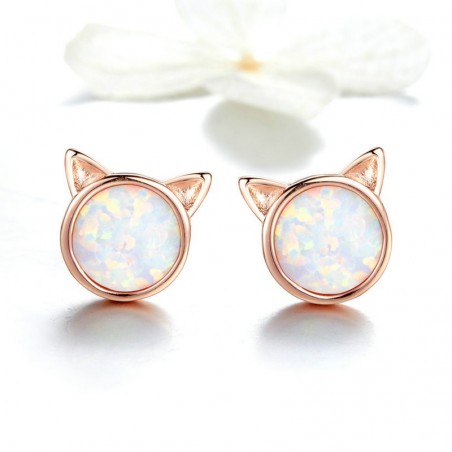 Opal Cat - Cercei argint rose gold