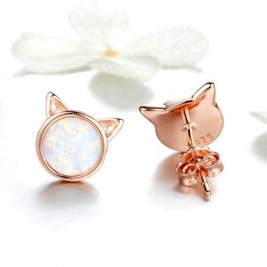 Opal Cat - Cercei argint rose gold