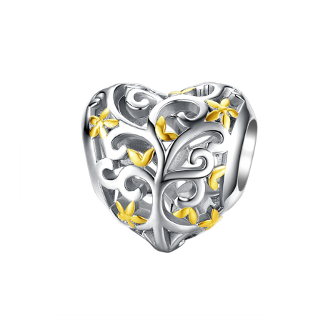 Gold Flowers Heart - Talisman argint