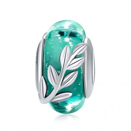 Green Leaf - Talisman argint Murano