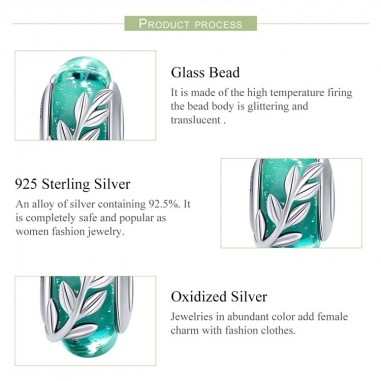 Green Leaf - Talisman argint Murano