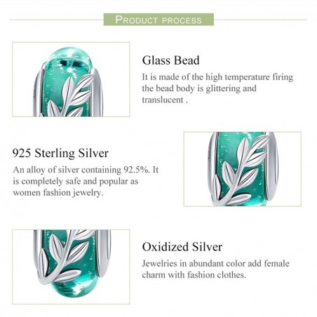 Green Leaf - Talisman argint Murano