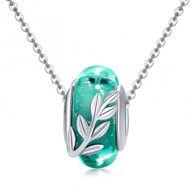 Green Leaf - Talisman argint Murano