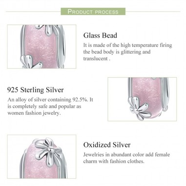 Pink Flowers - Talisman argint Murano