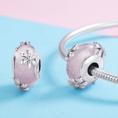 Pink Flowers - Talisman argint Murano 2