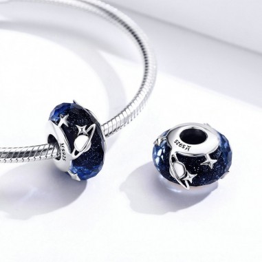 Blue Galaxy - Talisman argint Murano